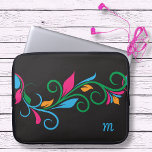Capa Para Notebook Deco Monograma Floral<br><div class="desc">Este laptop colorido ou saco de manga de comprimidos está pronto para o seu próprio monograma. Criado em um padrão circular de borda de folha, colorido e colorido, com tons brilhantes de cor a preto. Basta editar sua letra monográfica. Sua escolha de várias dimensões.</div>