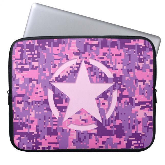 Capa Para Notebook Decor de Camuflagem Digital Rosa-Quente (Frente)