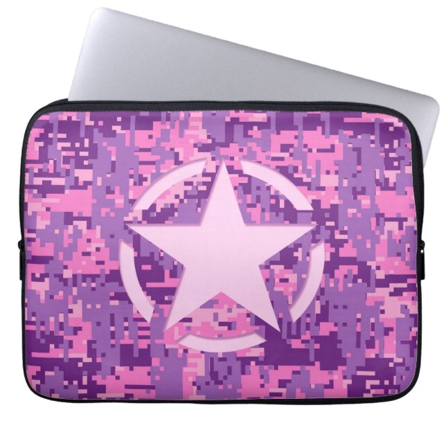 Capa Para Notebook Decor de Camuflagem Digital Rosa-Quente (Frente)