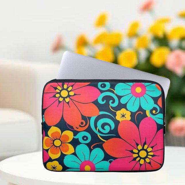 Capa Para Notebook Decor Dopamina - Flores Brilhantes - Retro (Dopamine Decor– Bright Funky Flowers-Retro Laptop Sleeve)