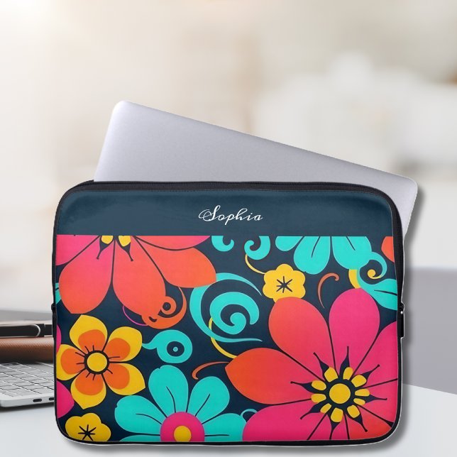 Capa Para Notebook Decor Dopamina - Flores Brilhantes - Retro (Dopamine Decor– Bright Funky Flowers-Retro Laptop Sleeve)