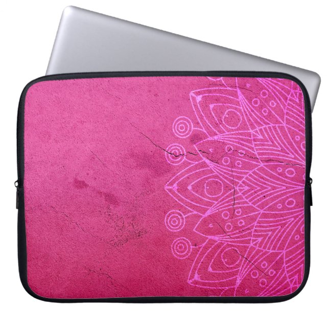 Capa Para Notebook Decoração de fundo rosa mandala (Frente)