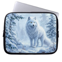 Decoração de gelo do lobo branco da floresta nevad