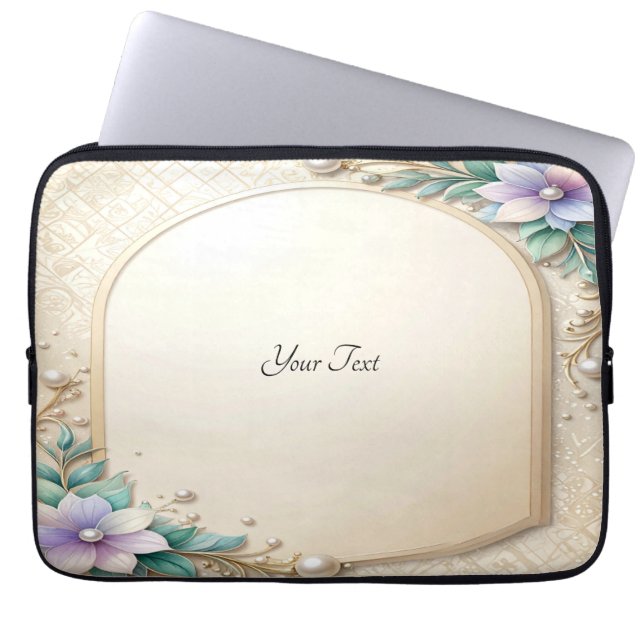 Capa Para Notebook Decorative Floral Frame with Pearls Laptop Sleeve (Frente)