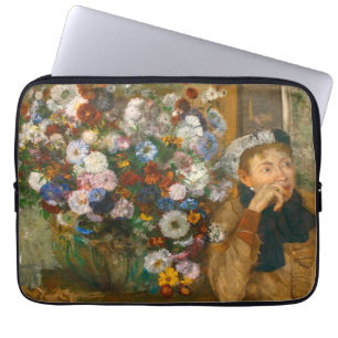Capa Para Notebook Degas, uma mulher sentada ao lado de uma vaso de f
