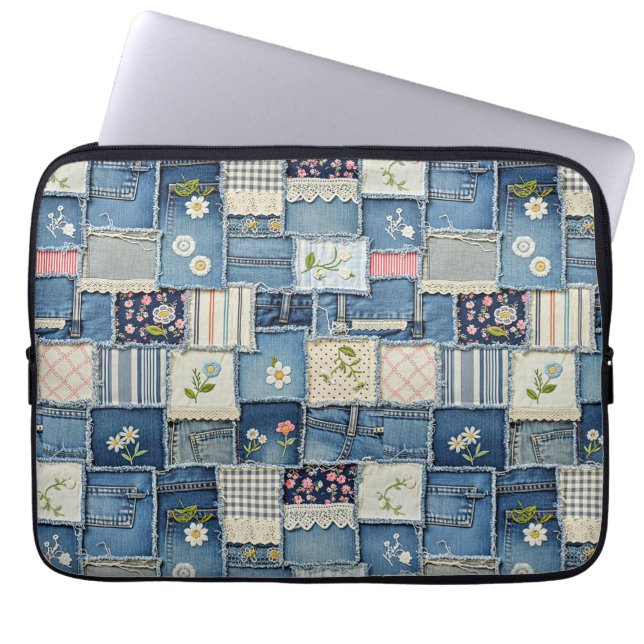 Capa Para Notebook Denim Remendado (Frente)
