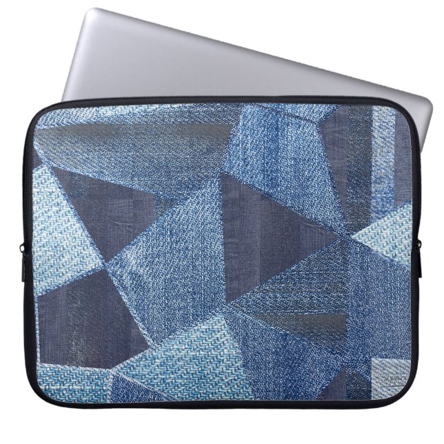 Capa Para Notebook Denim Urban: Patchwork Disparada. (Frente)