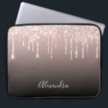 Capa Para Notebook Derramamento dourado rosa preto castanho<br><div class="desc">Uma mala elegante,  feminina e gampa. Derrame de ouro rosa,  gotejamento de tinta. Fundo negro e negro de febre. Insira seu nome,  escrito com um script de estilo moderno,  escrito à mão. Letras coloridas de cinza.</div>