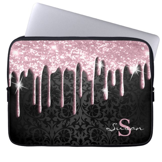 Capa Para Notebook Derrame preto e gota-luz rosa (Frente)