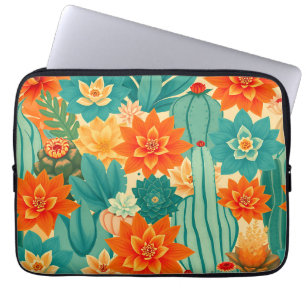 Capa Para Notebook Desabrochar de Cactus no Deserto Laranja Turquesa