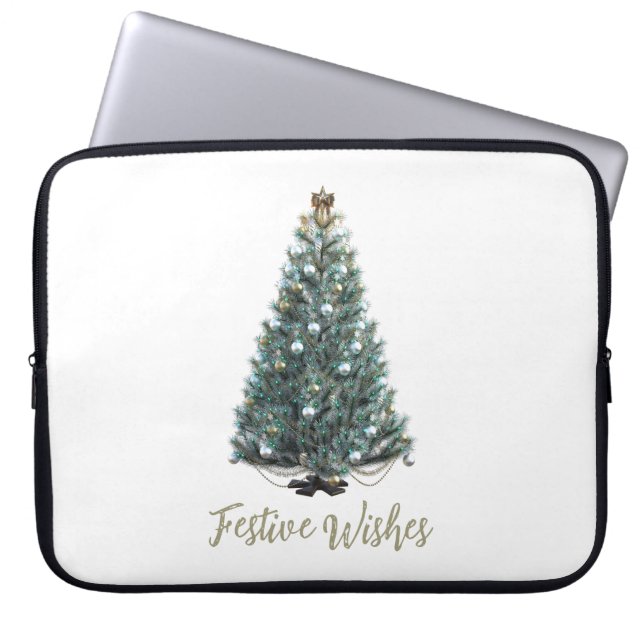 Capa Para Notebook Desejos Festivos. Desenho de árvore de Natal (Frente)