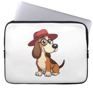 Capa Para Notebook Desenho Animado de Basset Hound Antigo em Chapéu V