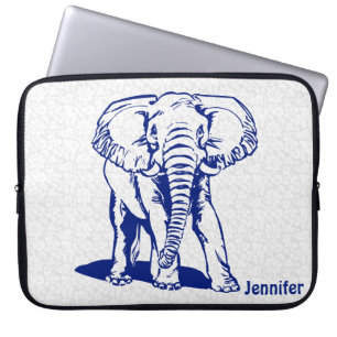 Capa Para Notebook Desenho de Linha de Elefante Azul-Marinho Cute Mon