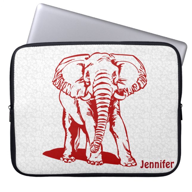 Capa Para Notebook Desenho De Linha De Elefante Vermelho Escuro, Cute (Frente)