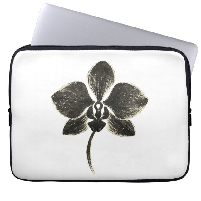 Capa Para Notebook Desenho de Linha Orquídea - Bolsa de laptop Botâni (Frente)