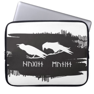 Capa Para Notebook Desenho de Tinta de Corvos Viking Huginn e Muninn