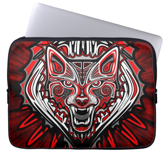 Capa Para Notebook Desenho Totêmico Tribal Haida de Lobo (Frente)