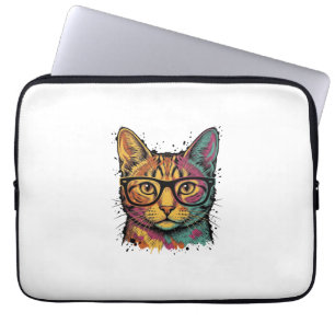 Capa Para Notebook Desenho Vetorial de Gato Gravado Antigo Com Óculos