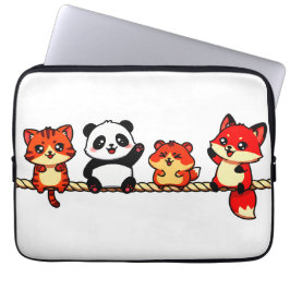 Capa Para Notebook Desfile de Corda: Gato, Panda, Hamster & Raposa