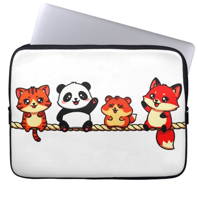 Capa Para Notebook Desfile de Corda: Gato, Panda, Hamster & Raposa (Frente)