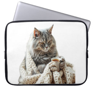 Capa Para Notebook Desfrute do Cat Winter Tea