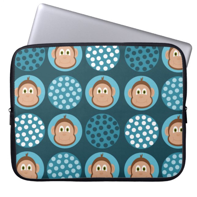Capa Para Notebook Design azul das bolinhas e do macaco (Frente)