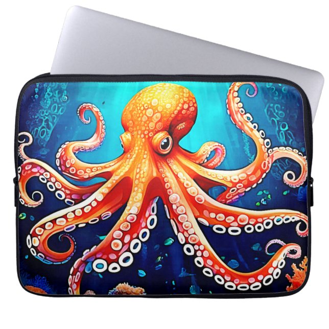 Capa Para Notebook Design de Brilho de Octopus do Mar Profundo (Frente)
