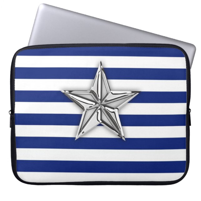 Capa Para Notebook Design de Estrelas de Prata Náutica em faixas (Frente)