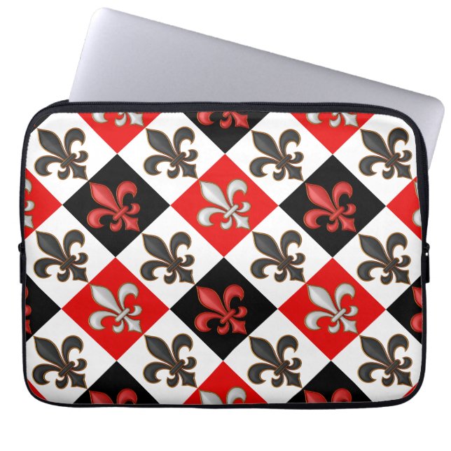 Capa Para Notebook Design de Fleur-de-lis, branco-preto-vermelho (Frente)