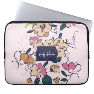 Capa Para Notebook Design de Flor Rosa Pastel com Nome Personalizado