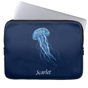 Capa Para Notebook Design de ilustração da medusa azul personalizada