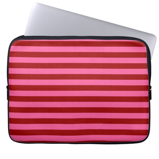 Capa Para Notebook Design de Listras Rosa Vermelho Marinho  (Frente)