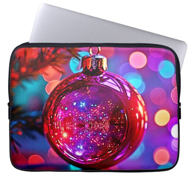 Capa Para Notebook Design de Ornamento de Natal Neon Vibrante (Frente)