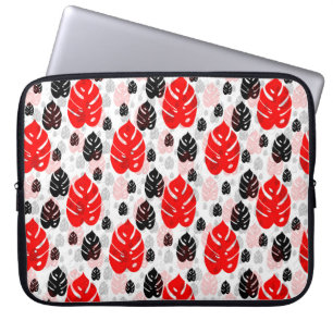 Capa Para Notebook Design de Padrão de Ilustração de Folha Preta Verm