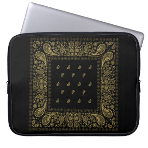 Capa Para Notebook Design de Paisley Dourado e preto