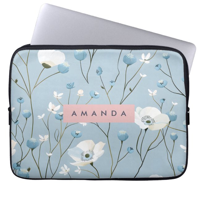 Capa Para Notebook Design de Prado Floral Azul Personalizado (Frente)