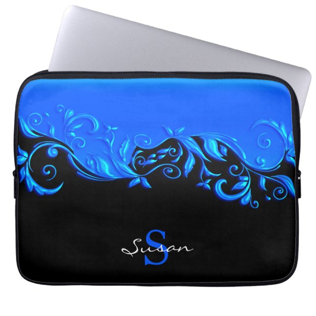 Capa Para Notebook Design Floral Azul a Preto (Frente)