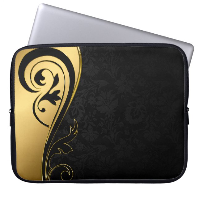Capa Para Notebook Design Floral Dourado e Preto (Frente)