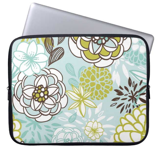 Capa Para Notebook Design floral retro em verde & no azul (Frente)