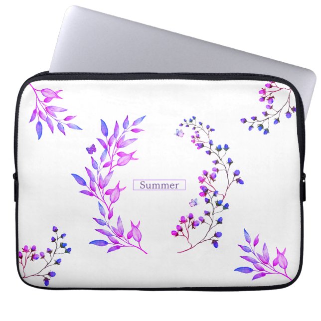 Capa Para Notebook Design original de flores e ramos roxos (Frente)