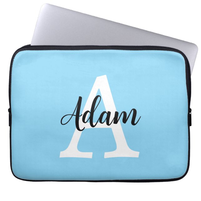 Capa Para Notebook Design Personalizado Nome Monograma Azul Script (Frente)