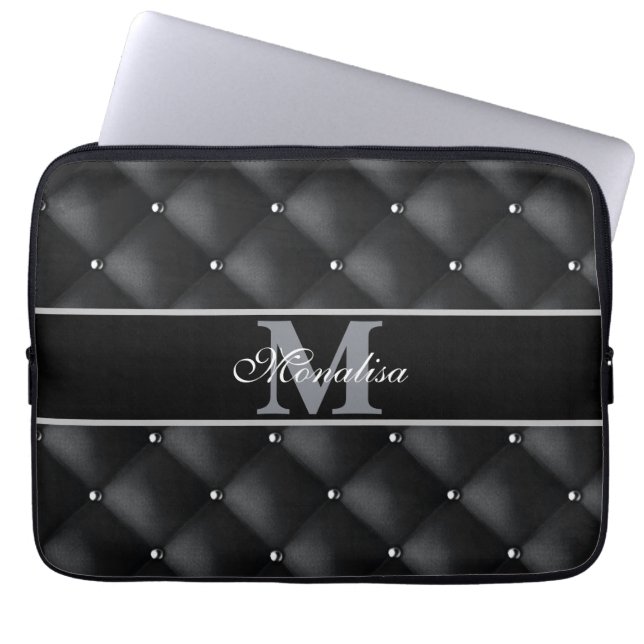 Capa Para Notebook design preto luxuoso monogramado personalizado (Frente)