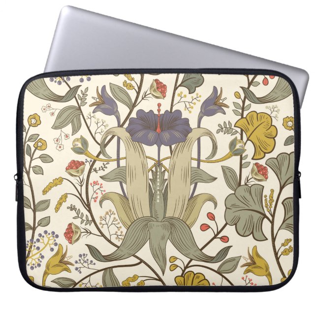 Capa Para Notebook Design retrofloral vertical sem costura. (Frente)