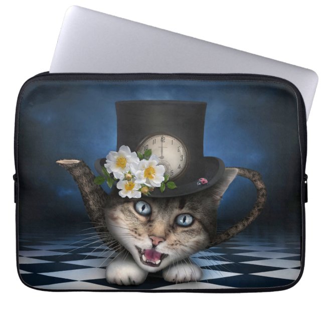 Capa Para Notebook Design Whimsical Teapot Gato Mad Hatter (Frente)