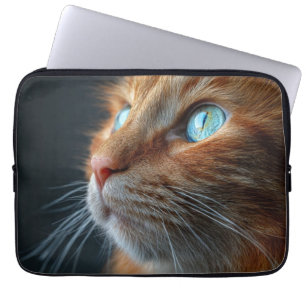 Capa Para Notebook Deslumbrante Perfil de Gato Ruivo Fofo - Olhos Azu