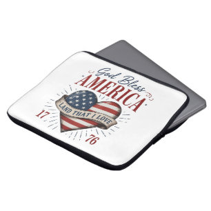 Capa Para Notebook Deus Abençoe a Bandeira do Coração Patriótico da A