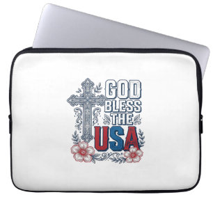 Capa Para Notebook Deus Abençoe a Camisa Patriótica Vintage Cruz dos