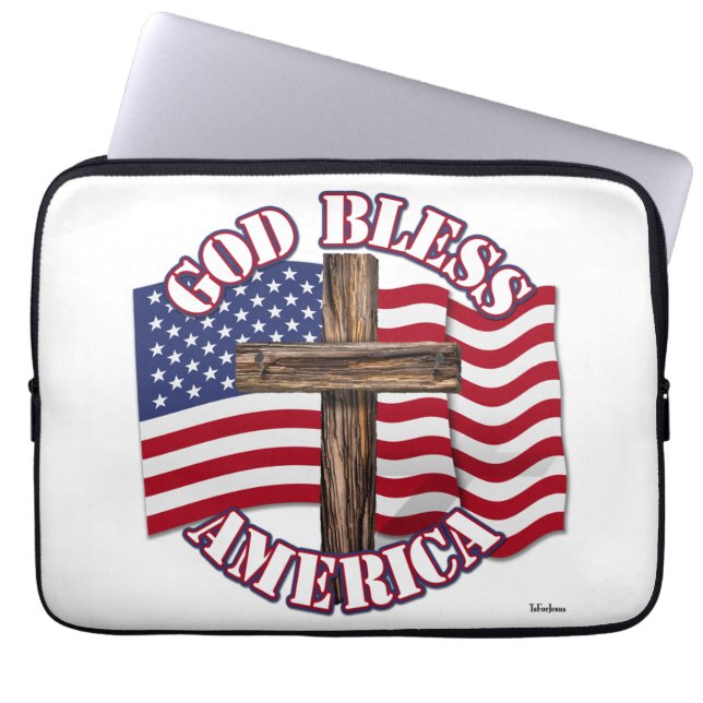 Capa Para Notebook Deus abençoe americano com bandeira e cruz dos EUA (Frente)