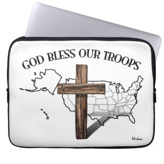 Capa Para Notebook Deus Abençoe Nossas Tropas com cruz robusta & cont