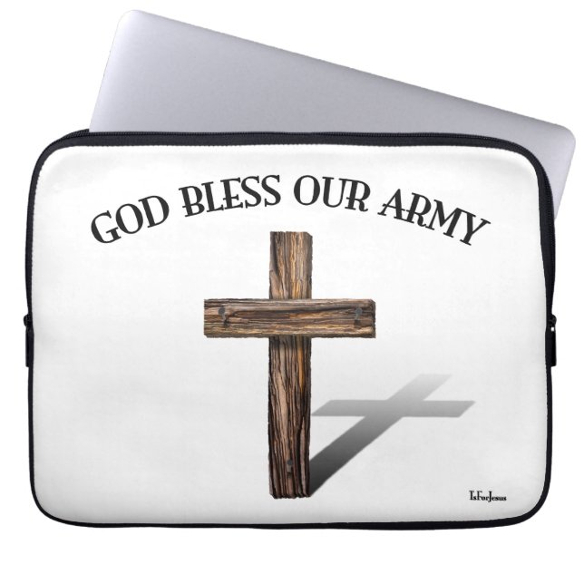 Capa Para Notebook DEUS ABENÇOE NOSSO EXÉRCITO com cruz robusta (Frente)